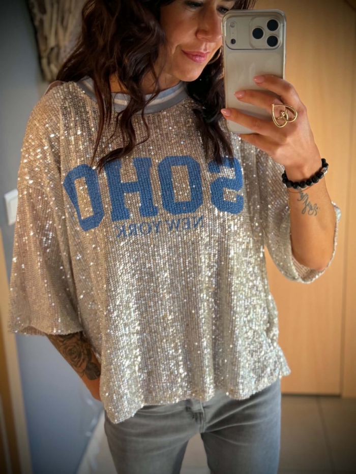 Blouse Shiny Bleue
