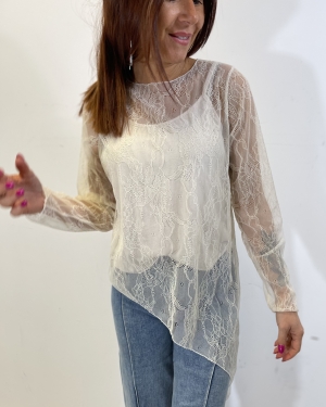 Blouse Doublé dentelle beige