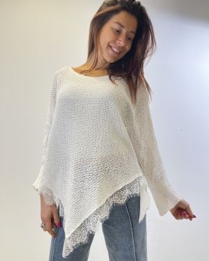Pull dentelle Blanc Galin